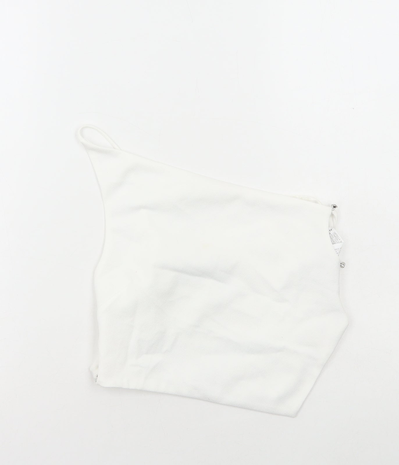 Zara Womens White Polyester Cropped T-Shirt Size S One Shoulder