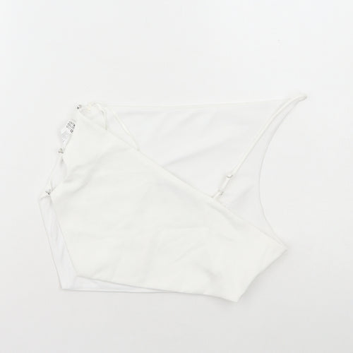 Zara Womens White Polyester Cropped T-Shirt Size S One Shoulder