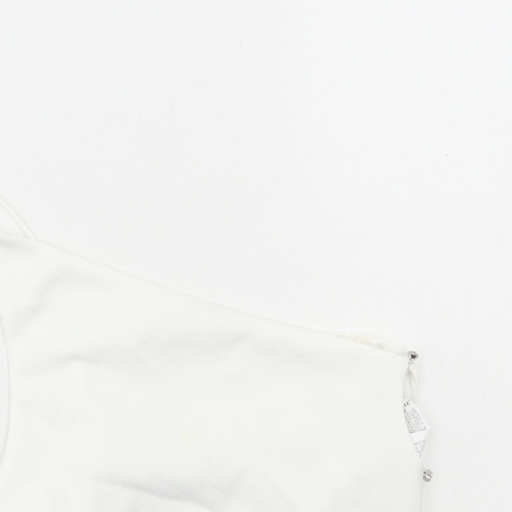 Zara Womens White Polyester Cropped T-Shirt Size S One Shoulder
