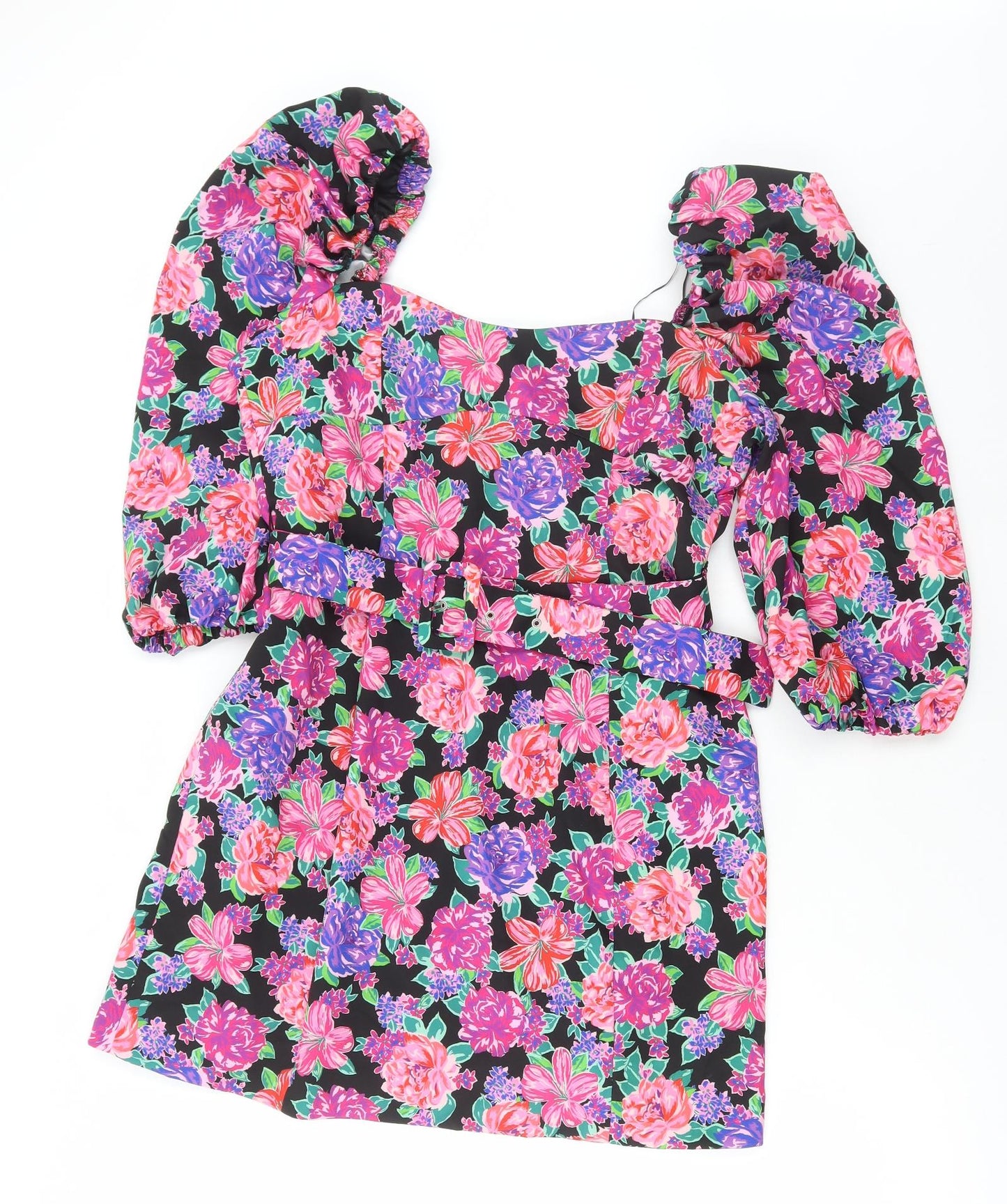 Zara Womens Multicoloured Floral Polyester Mini Size XL Square Neck Zip