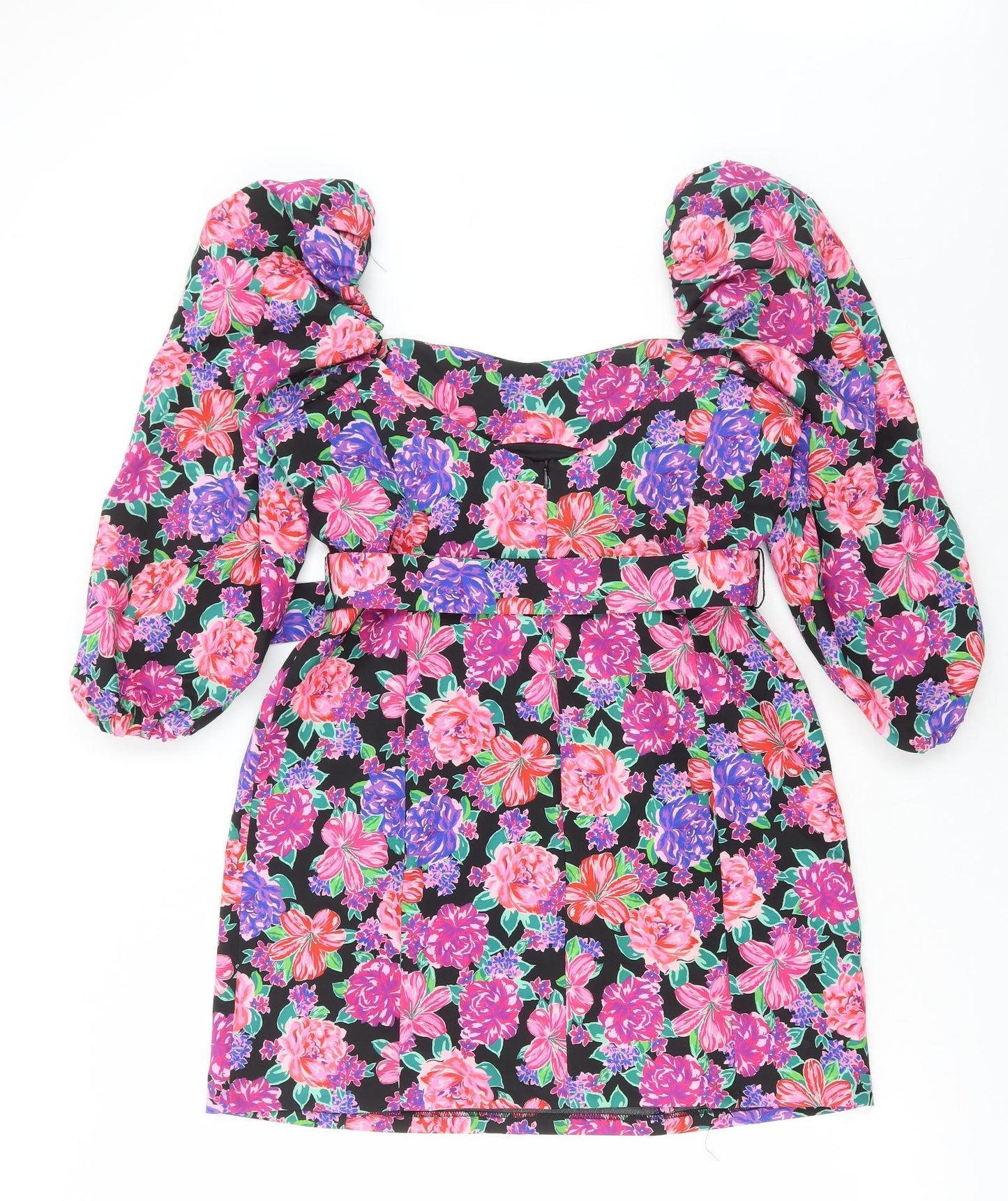 Zara Womens Multicoloured Floral Polyester Mini Size XL Square Neck Zip