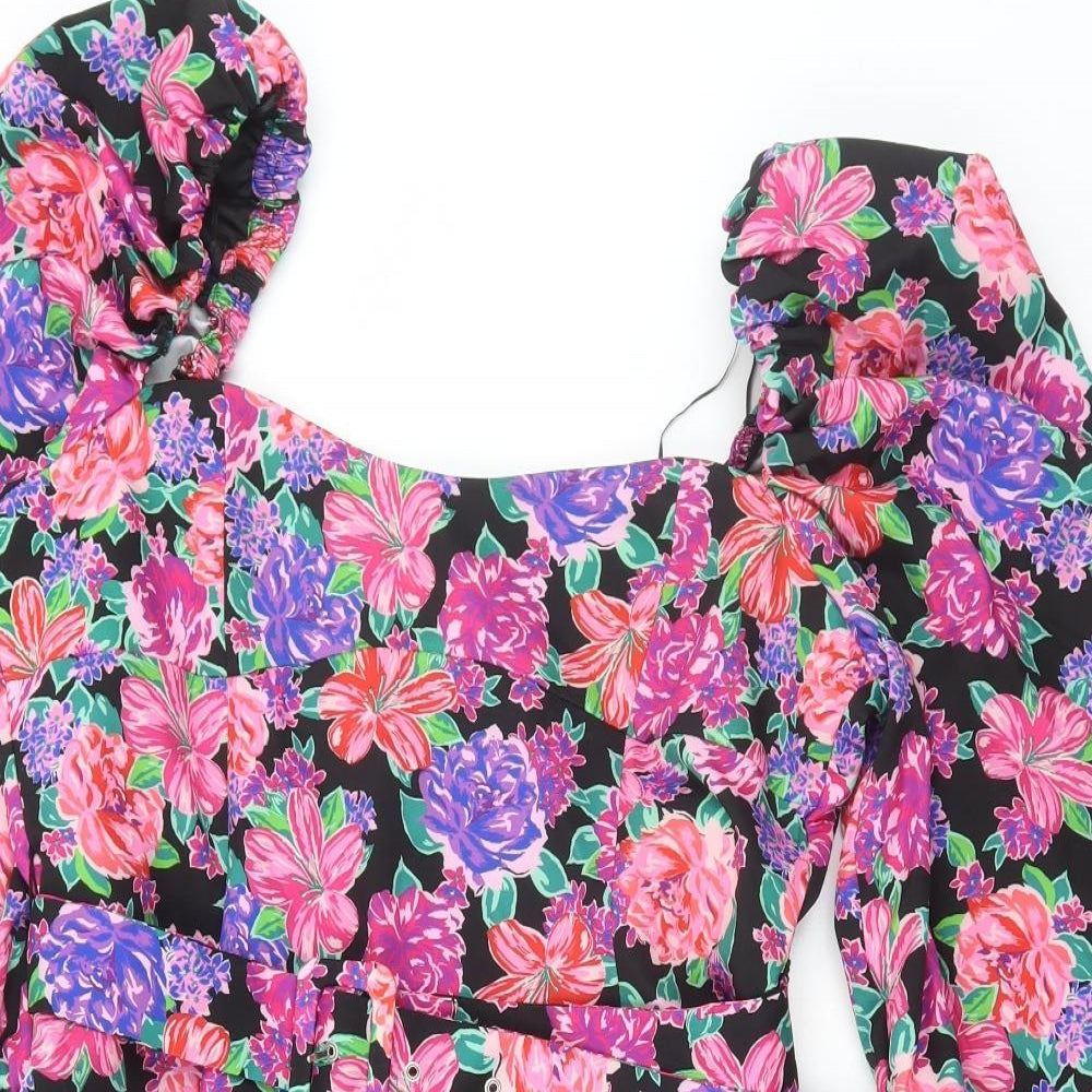 Zara Womens Multicoloured Floral Polyester Mini Size XL Square Neck Zip