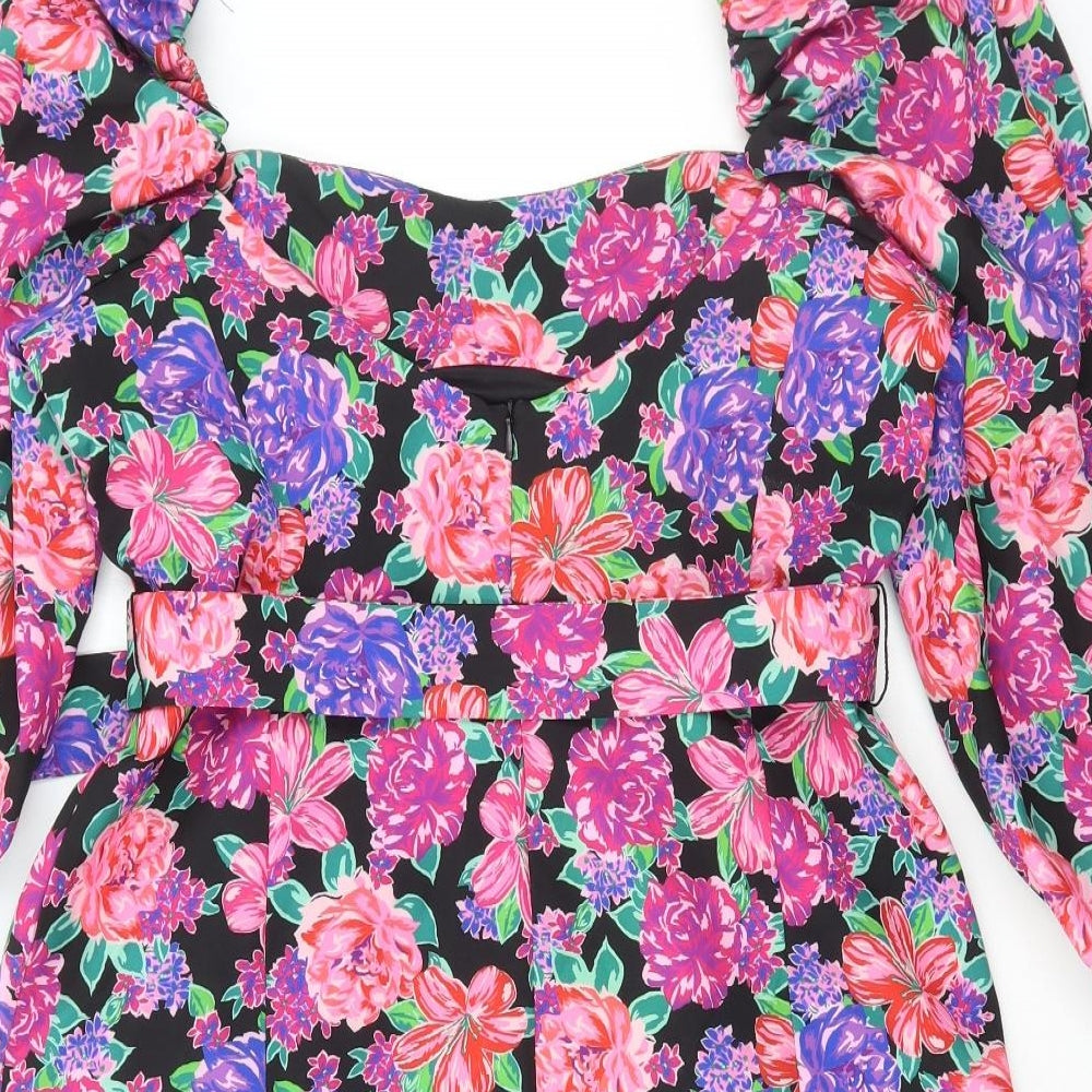Zara Womens Multicoloured Floral Polyester Mini Size XL Square Neck Zip