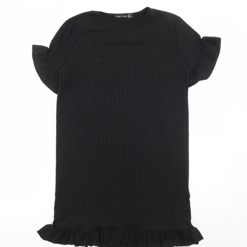 I SAW IT FIRST Womens Black Polyester A-Line Size 8 Round Neck Pullover - Ribbed