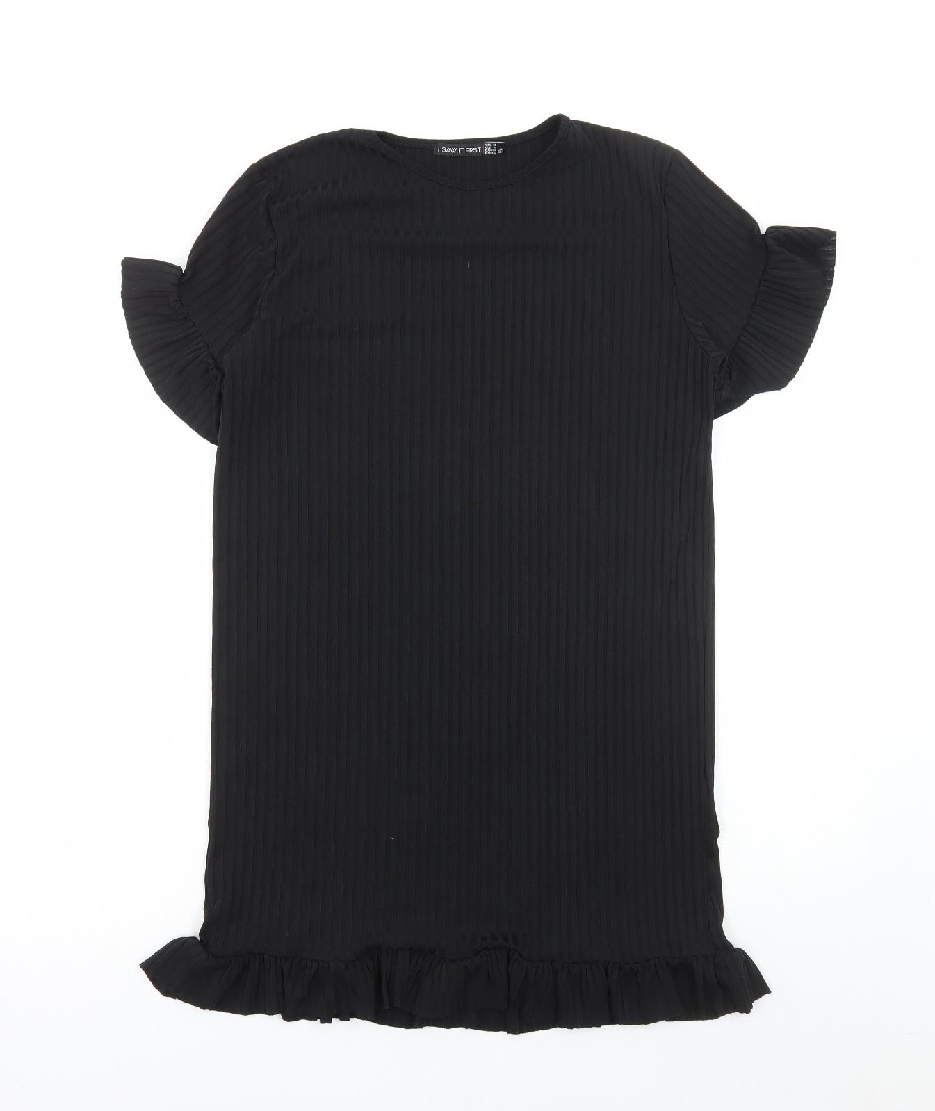 I SAW IT FIRST Womens Black Polyester A-Line Size 8 Round Neck Pullover - Ribbed