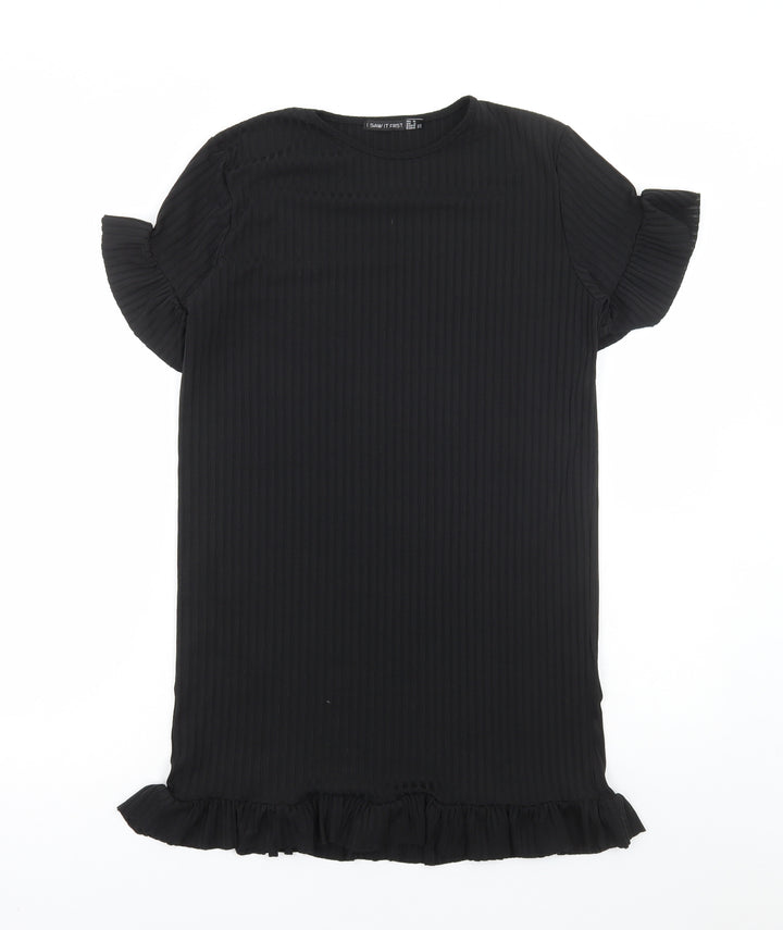 I SAW IT FIRST Womens Black Polyester A-Line Size 8 Round Neck Pullover - Ribbed