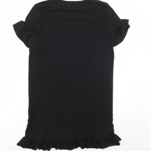 I SAW IT FIRST Womens Black Polyester A-Line Size 8 Round Neck Pullover - Ribbed