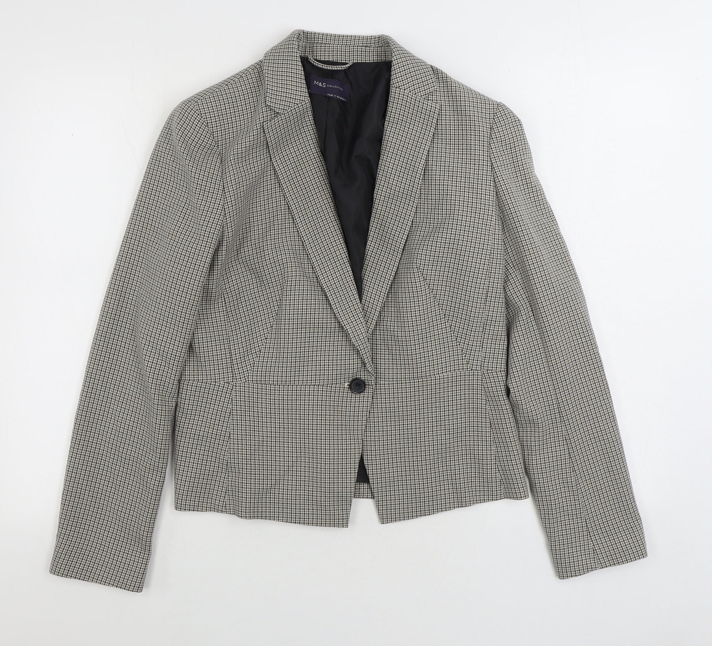Marks and Spencer Womens Grey Geometric Jacket Blazer Size 10 Button