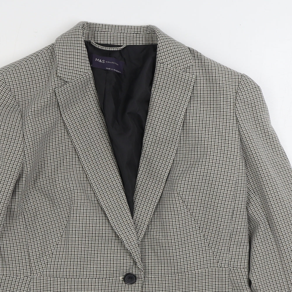 Marks and Spencer Womens Grey Geometric Jacket Blazer Size 10 Button