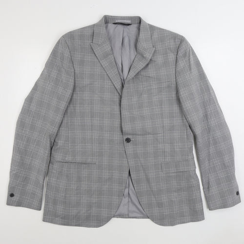 Marks and Spencer Mens Grey Plaid Polyester Jacket Suit Jacket Size 44