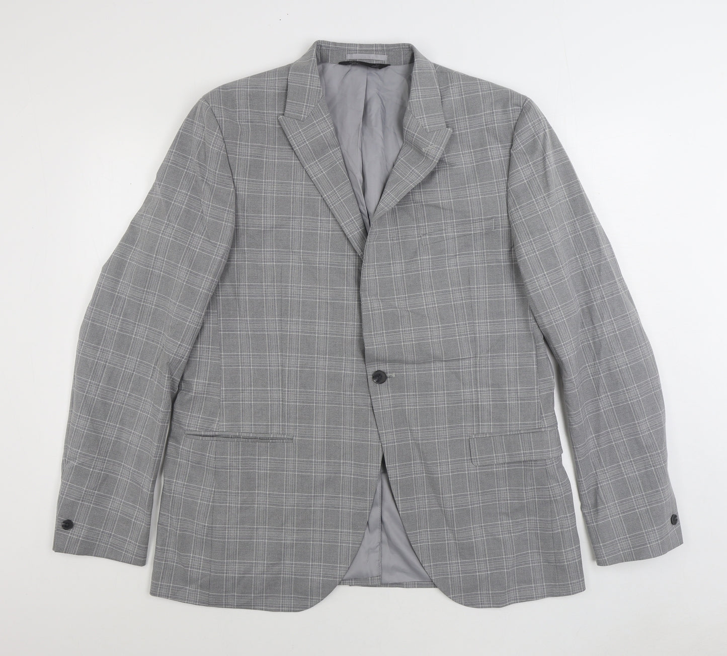 Marks and Spencer Mens Grey Plaid Polyester Jacket Suit Jacket Size 44