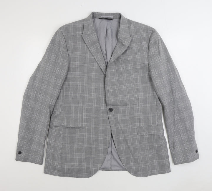 Marks and Spencer Mens Grey Plaid Polyester Jacket Suit Jacket Size 44