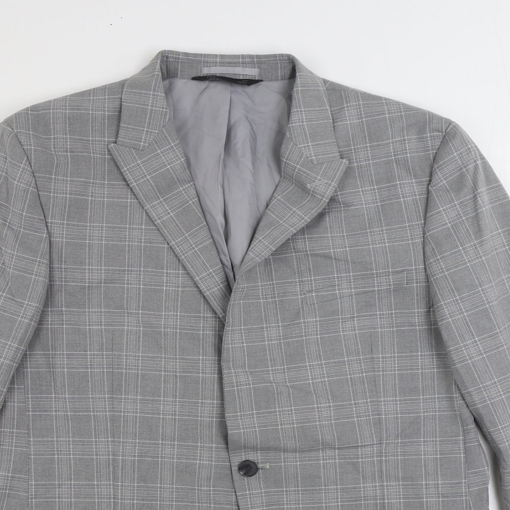 Marks and Spencer Mens Grey Plaid Polyester Jacket Suit Jacket Size 44