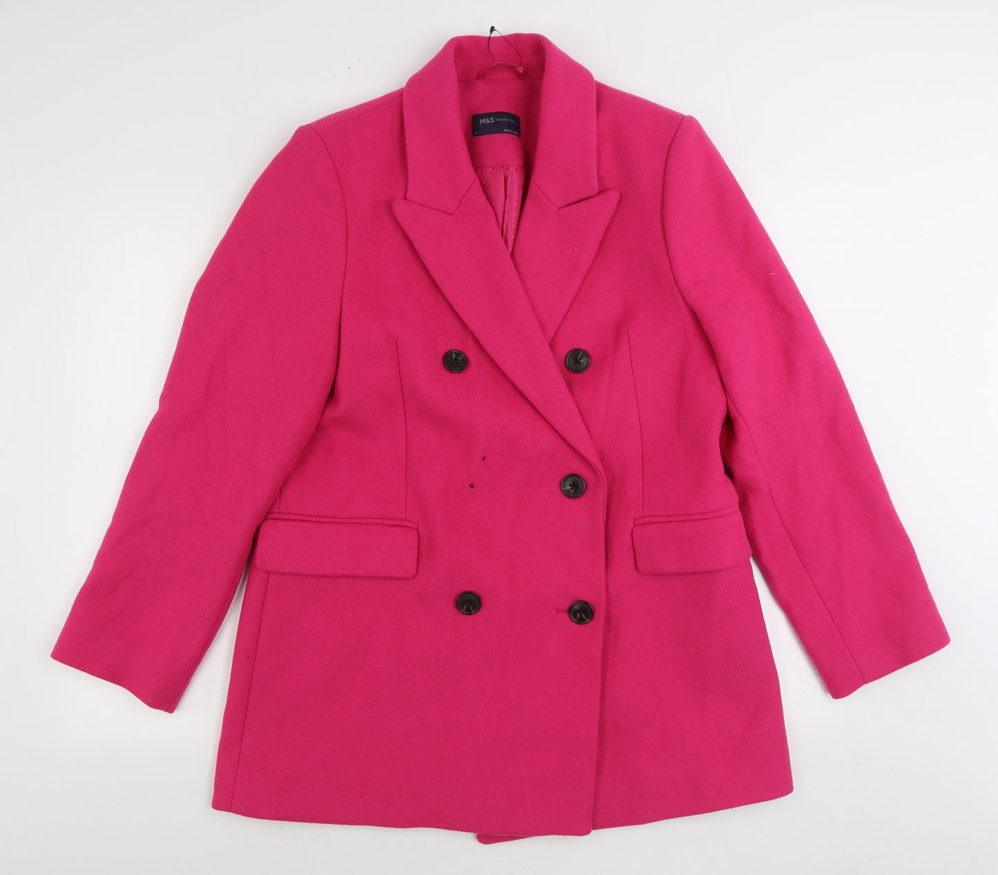 Marks and Spencer Womens Pink Pea Coat Coat Size 14 Button