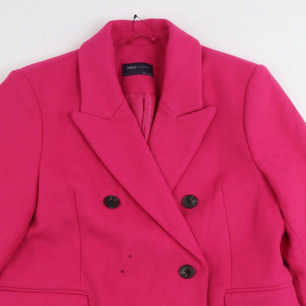 Marks and Spencer Womens Pink Pea Coat Coat Size 14 Button
