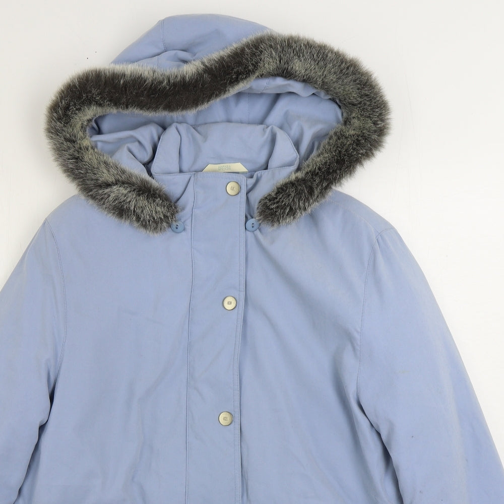 Marks and Spencer Womens Blue Parka Coat Size 12 Zip