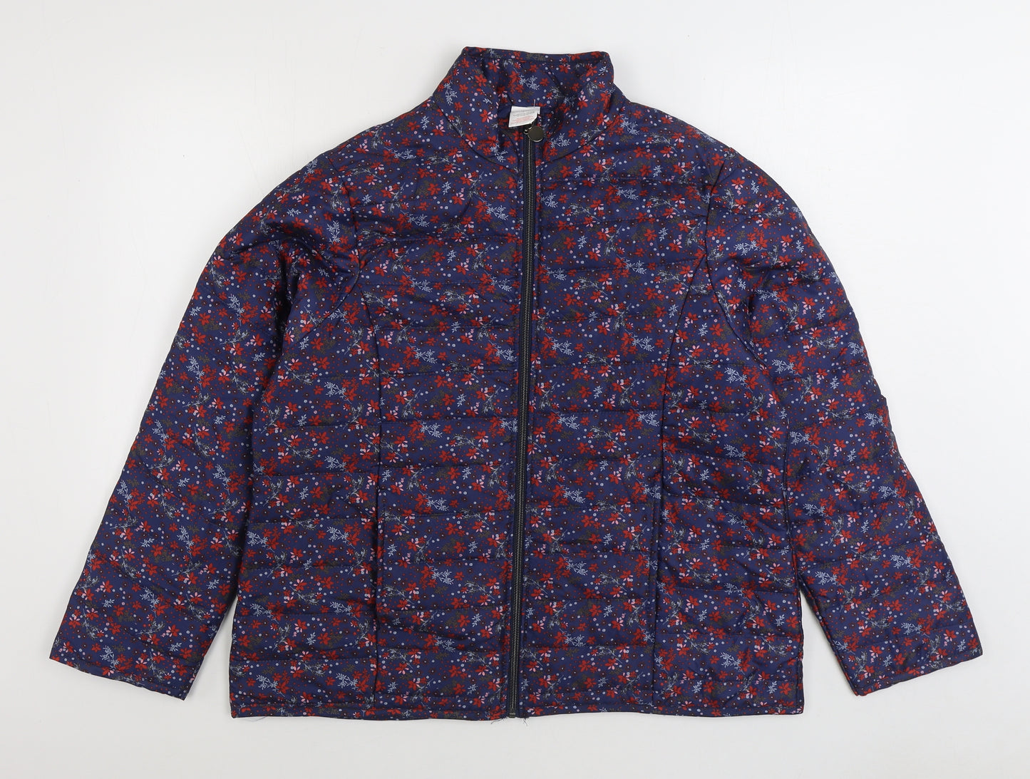 Anne De Lancay Womens Blue Floral Quilted Coat Size L Zip
