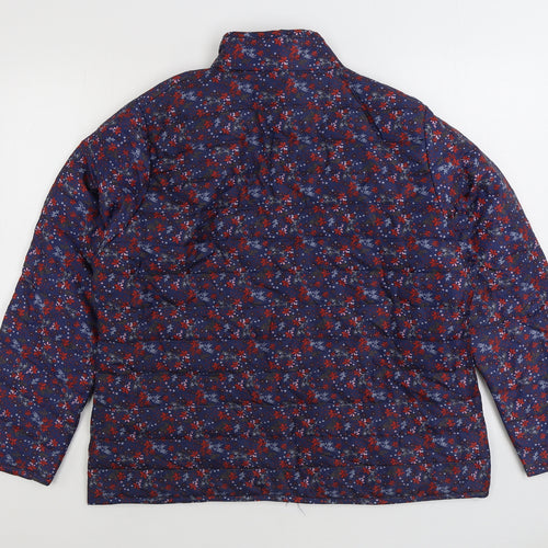 Anne De Lancay Womens Blue Floral Quilted Coat Size L Zip