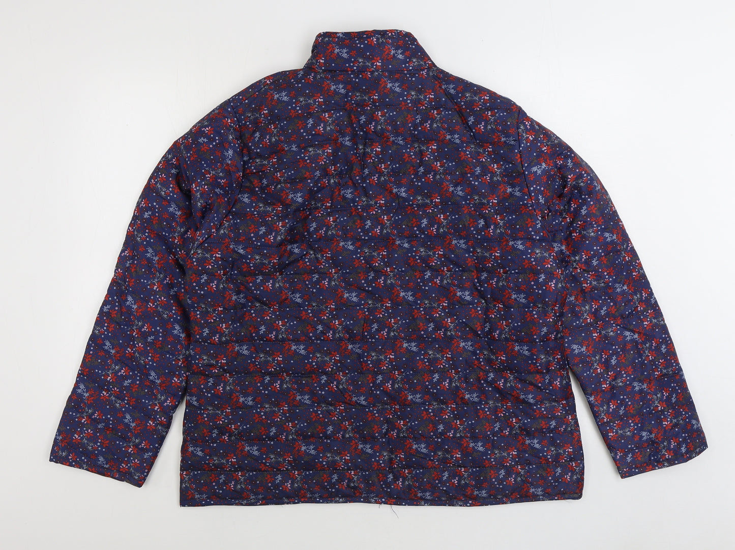 Anne De Lancay Womens Blue Floral Quilted Coat Size L Zip