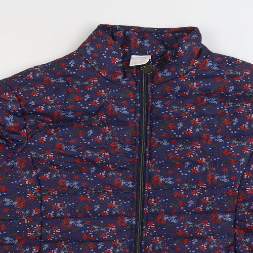 Anne De Lancay Womens Blue Floral Quilted Coat Size L Zip
