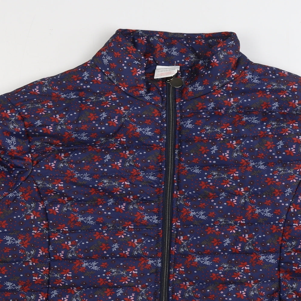 Anne De Lancay Womens Blue Floral Quilted Coat Size L Zip