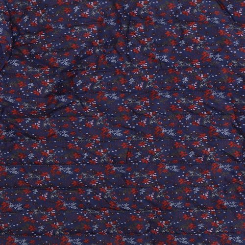 Anne De Lancay Womens Blue Floral Quilted Coat Size L Zip