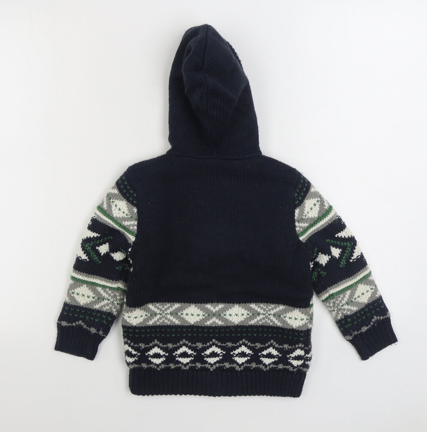 George Boys Blue Fair Isle Jacket Coatigan Size 3-4 Years Zip - Fleece Lined