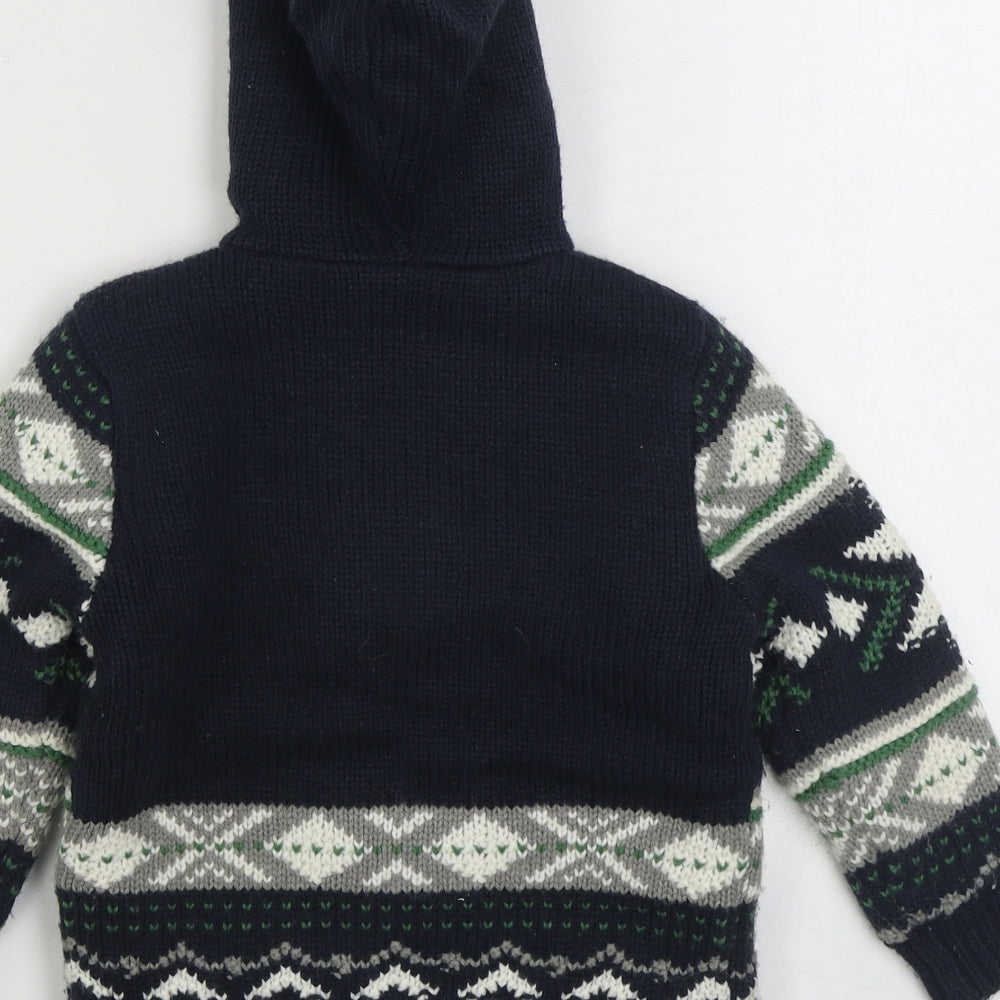 George Boys Blue Fair Isle Jacket Coatigan Size 3-4 Years Zip - Fleece Lined
