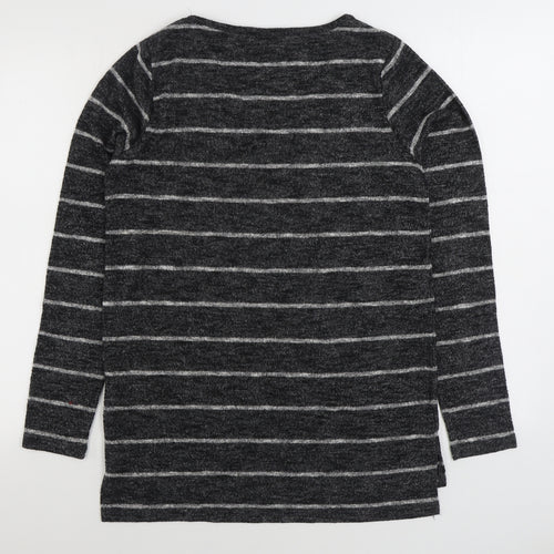 NEXT Womens Grey V-Neck Striped Polyester Pullover Jumper Size 12