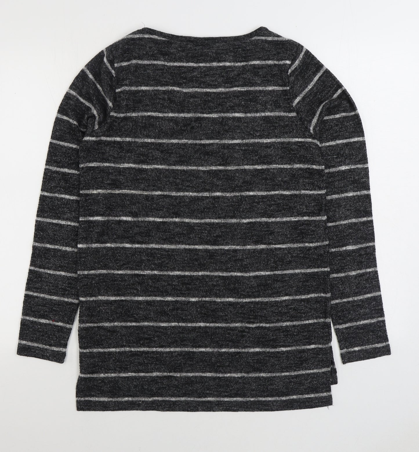 NEXT Womens Grey V-Neck Striped Polyester Pullover Jumper Size 12