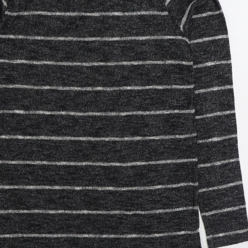 NEXT Womens Grey V-Neck Striped Polyester Pullover Jumper Size 12