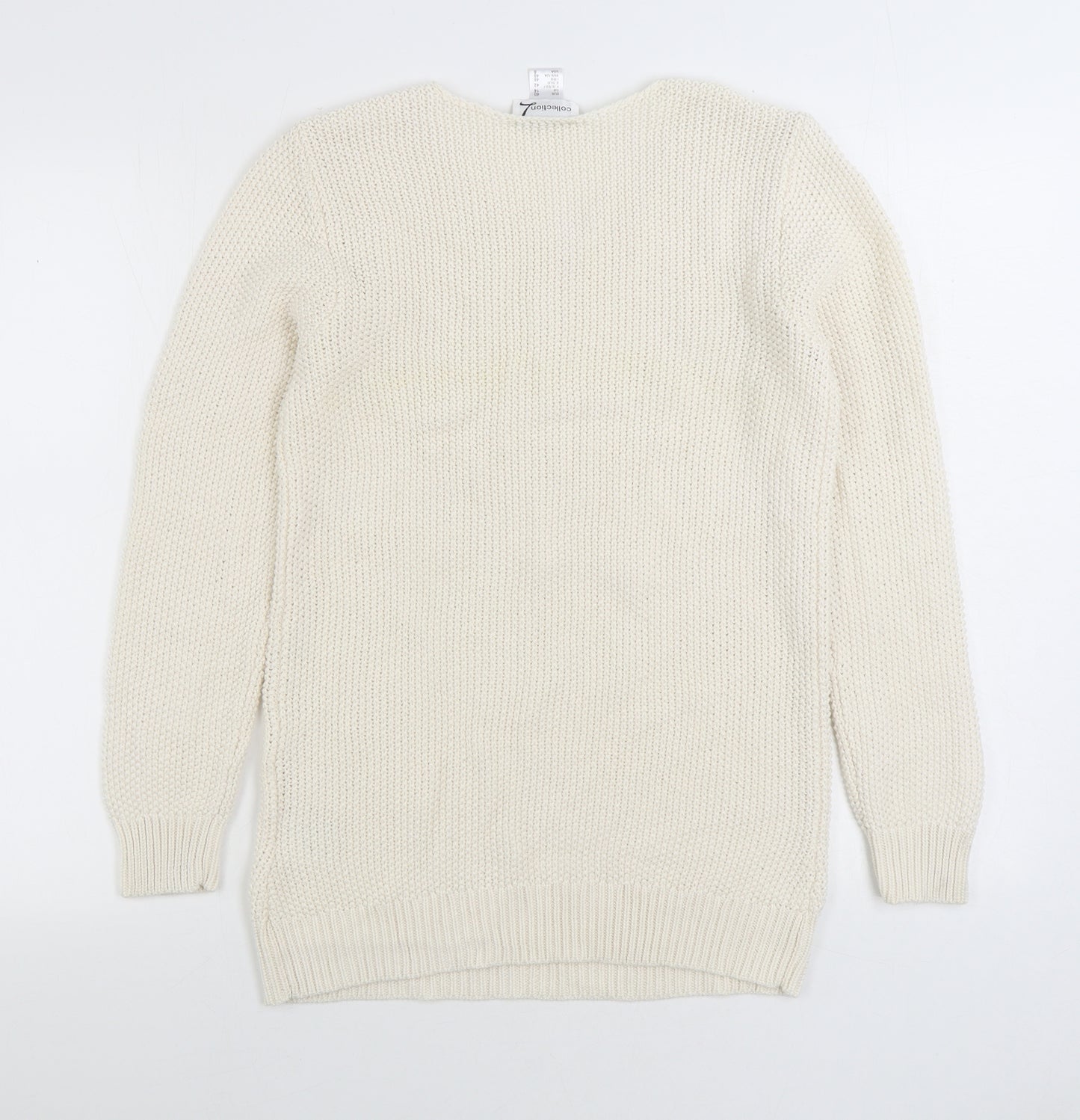 Collection Womens White V-Neck Cotton Pullover Jumper Size 14
