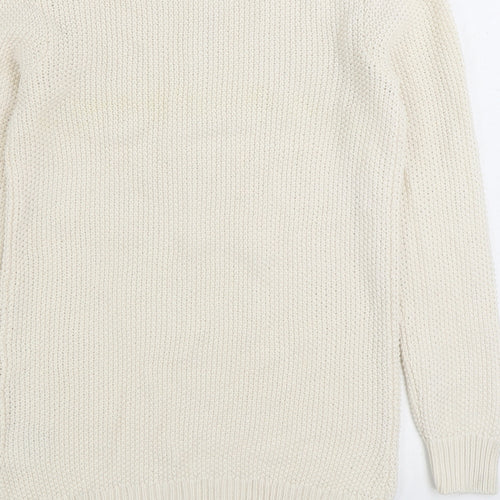 Collection Womens White V-Neck Cotton Pullover Jumper Size 14