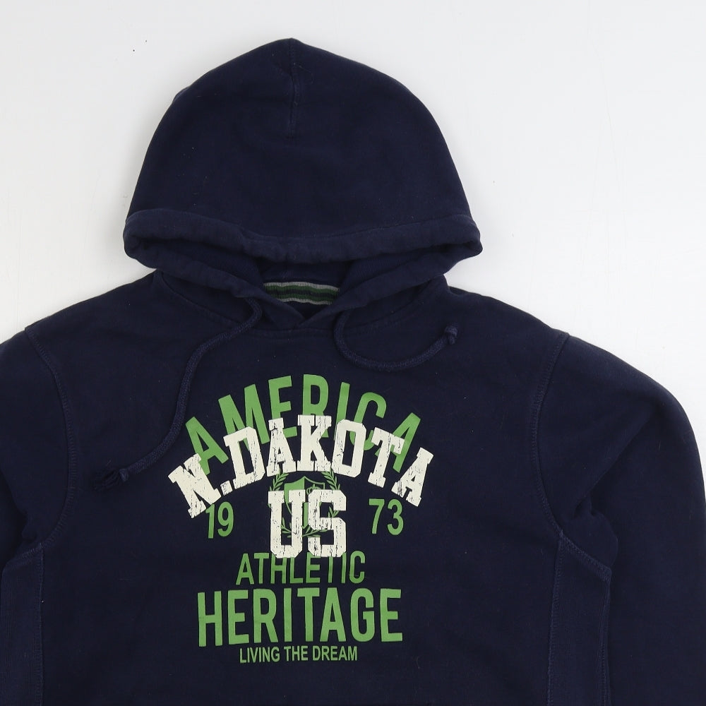 Easy Mens Blue Cotton Pullover Hoodie Size M - America Dakota