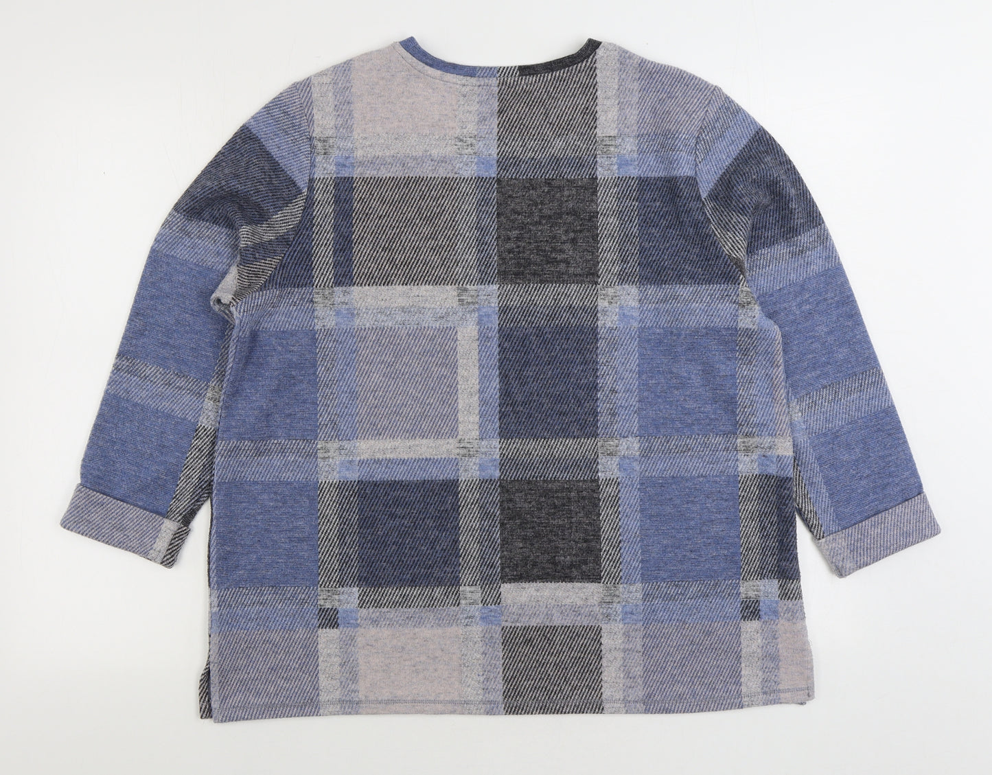 Marks and Spencer Womens Blue Round Neck Plaid Viscose Pullover Jumper Size 16