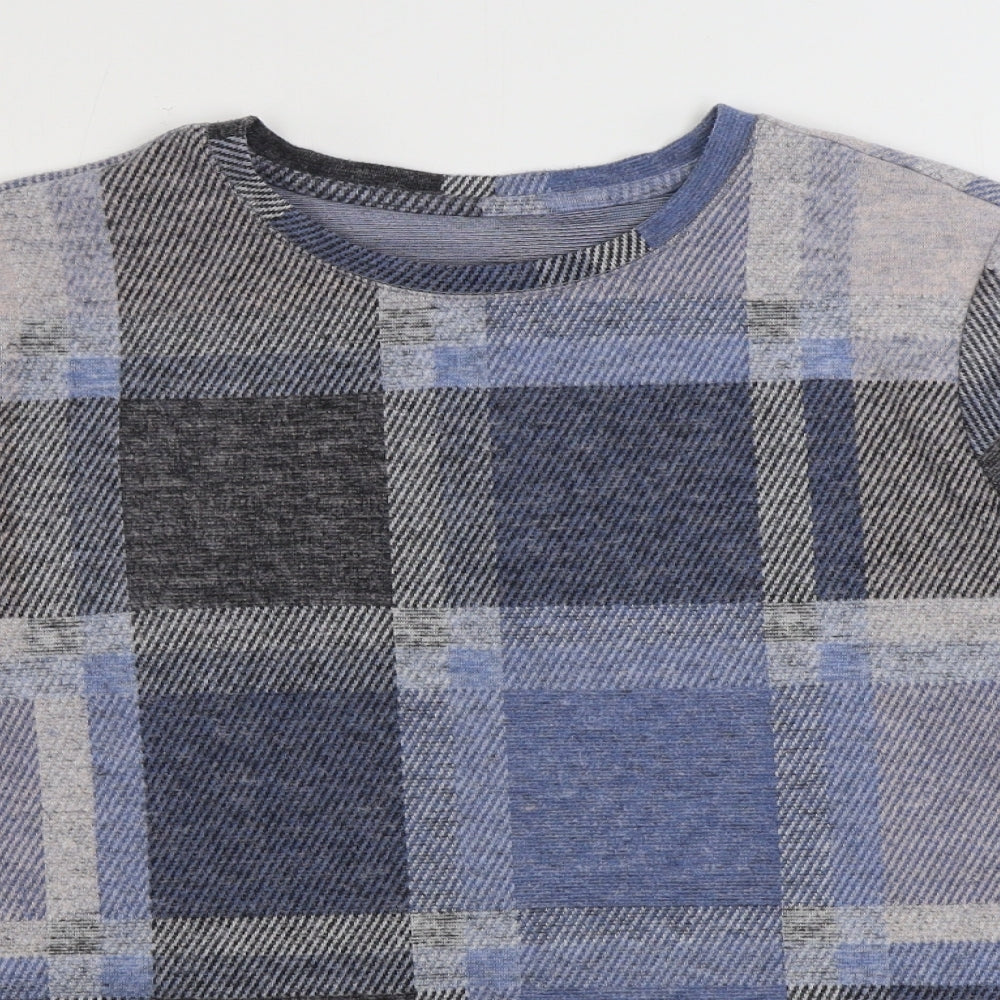 Marks and Spencer Womens Blue Round Neck Plaid Viscose Pullover Jumper Size 16