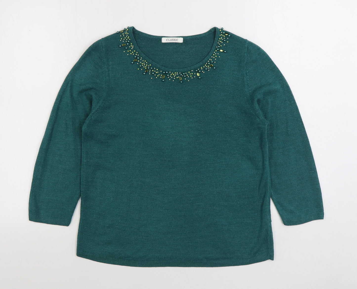 Marks and Spencer Womens Green Scoop Neck Acrylic Pullover Jumper Size 12