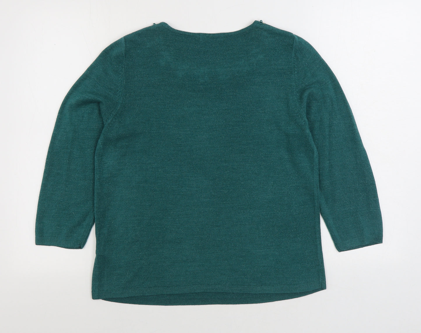 Marks and Spencer Womens Green Scoop Neck Acrylic Pullover Jumper Size 12
