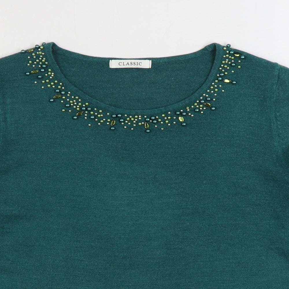 Marks and Spencer Womens Green Scoop Neck Acrylic Pullover Jumper Size 12