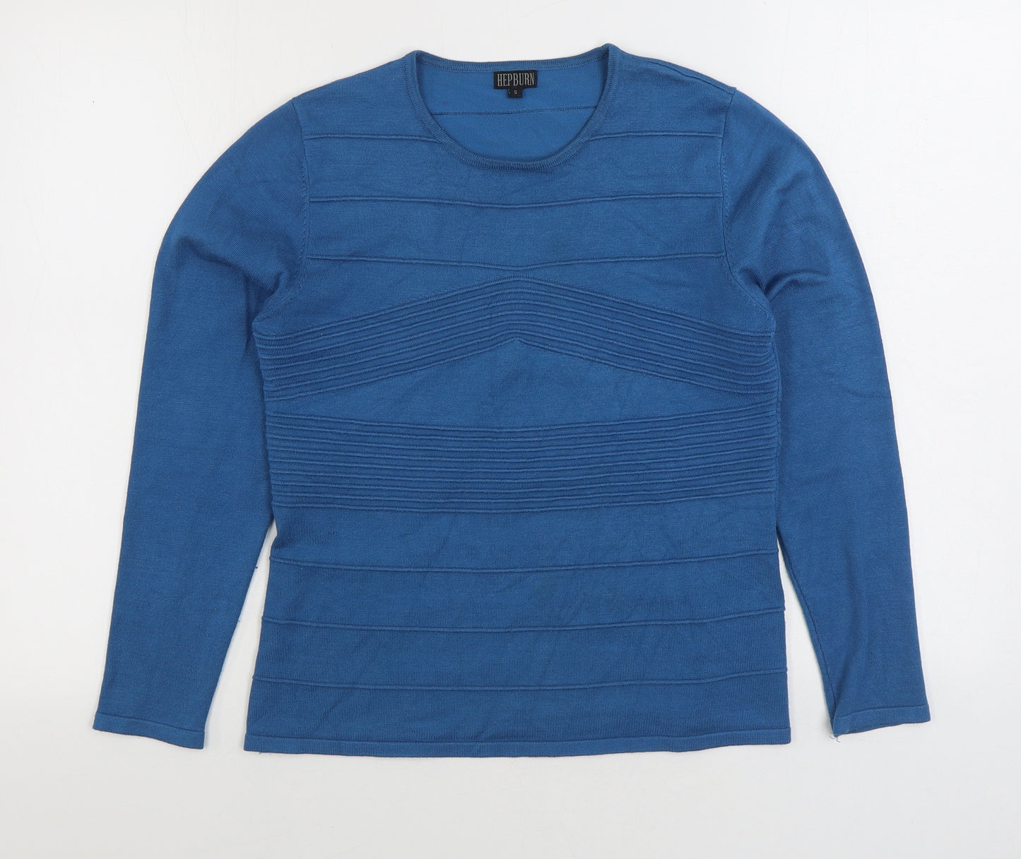 Hepburn Womens Blue Round Neck Striped Viscose Pullover Jumper Size S