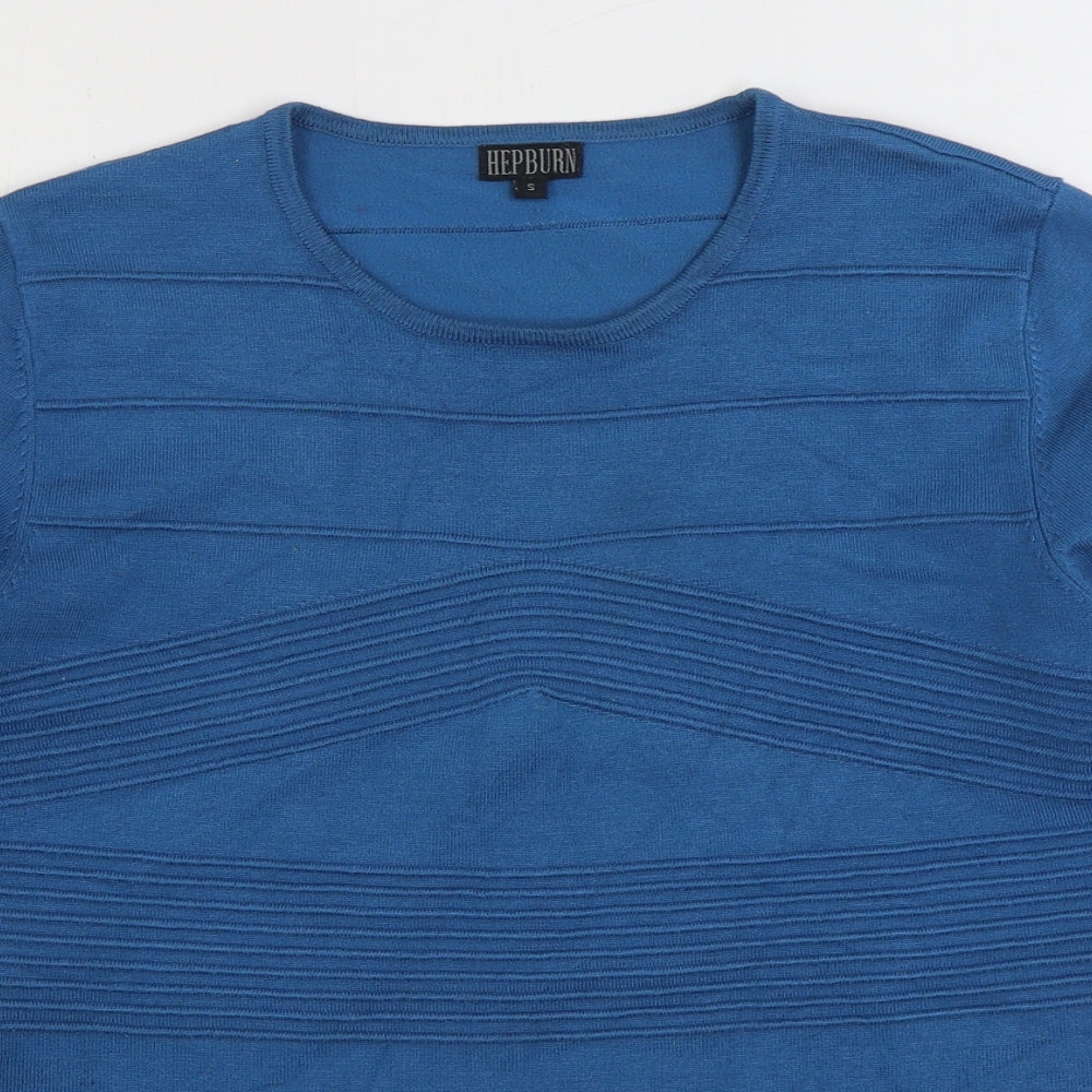Hepburn Womens Blue Round Neck Striped Viscose Pullover Jumper Size S
