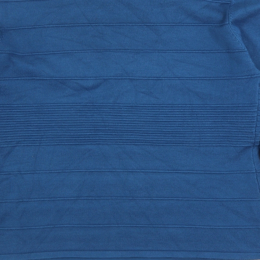 Hepburn Womens Blue Round Neck Striped Viscose Pullover Jumper Size S