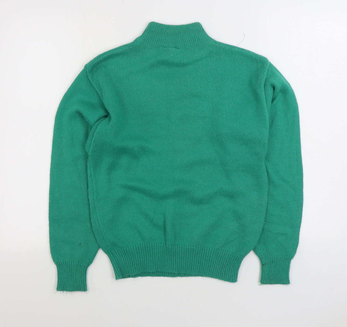 Poppy Womens Green Mock Neck Floral Acrylic Pullover Jumper Size S