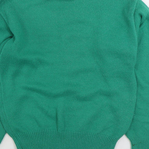 Poppy Womens Green Mock Neck Floral Acrylic Pullover Jumper Size S