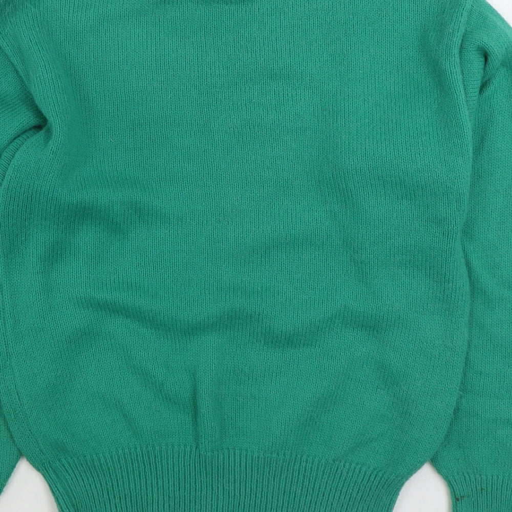 Poppy Womens Green Mock Neck Floral Acrylic Pullover Jumper Size S