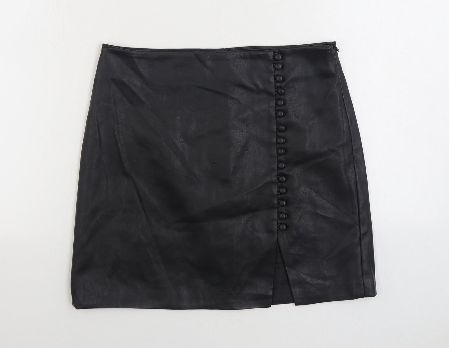 River Island Womens Black Polyurethane Mini Skirt Size 10 Zip