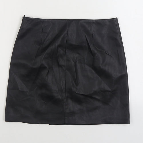 River Island Womens Black Polyurethane Mini Skirt Size 10 Zip