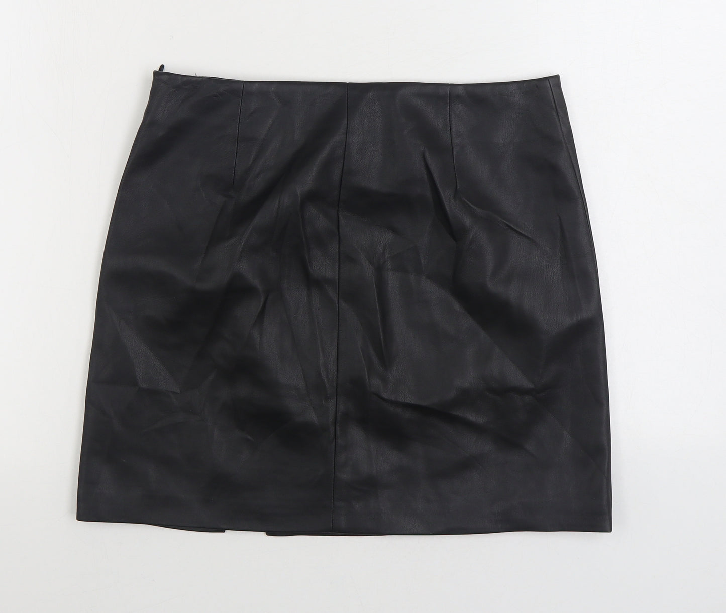 River Island Womens Black Polyurethane Mini Skirt Size 10 Zip