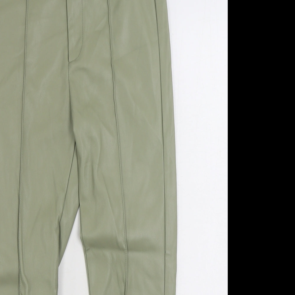 Primark Womens Green Polyurethane Trousers Size 10 L28 in Regular Zip - Faux Leather