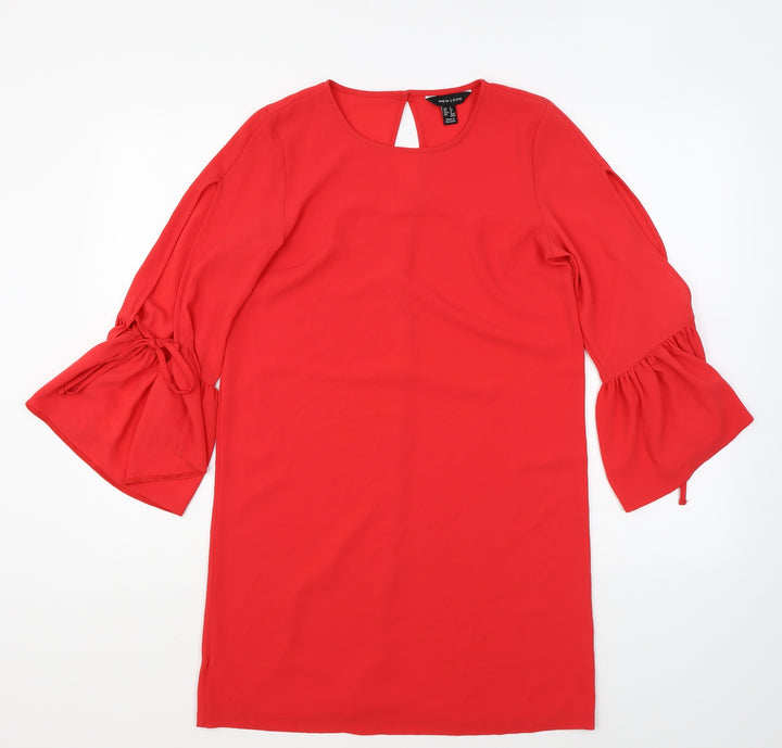 New Look Womens Red Polyester Shift Size 8 Round Neck Button